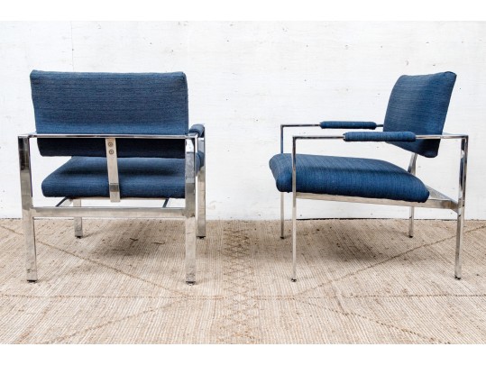 Pair Of Chrome Framed Upholstered Armchairs