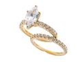 Sterling Vermeil CZ Engagement Ring And Wedding Band Set, Size 7
