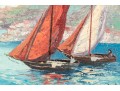 Giovanni Camprio (Italy, 1915-1999) Oil On Canvas, Mediterranean Shore With Sailboats
