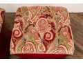 Pair Of Ottomans In Red Leather And Velveteen