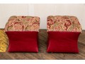Pair Of Ottomans In Red Leather And Velveteen