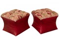 Pair Of Ottomans In Red Leather And Velveteen