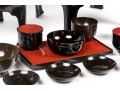 Group Of Asian Lacquered Stands, Cups And Bowls