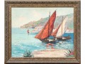 Giovanni Camprio (Italy, 1915-1999) Oil On Canvas, Mediterranean Shore With Sailboats