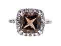 Contemporary 10K White Gold And Smoky Quartz Ring, Size 7.25