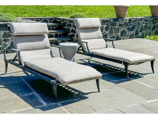 Pair Of Aluminum Chaise Lounges With Upholstered Seat Cushions