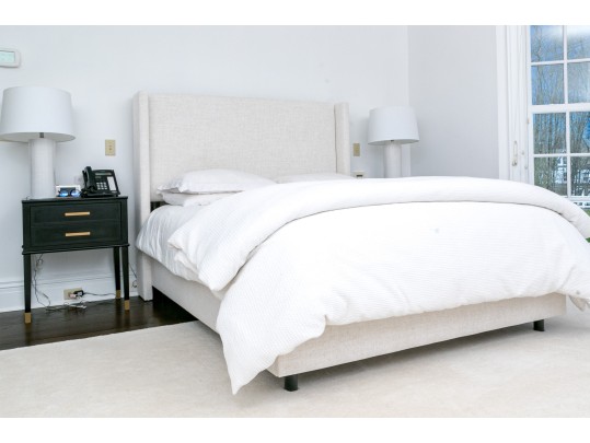Classy Linen Upholstered Queen Size Bedframe