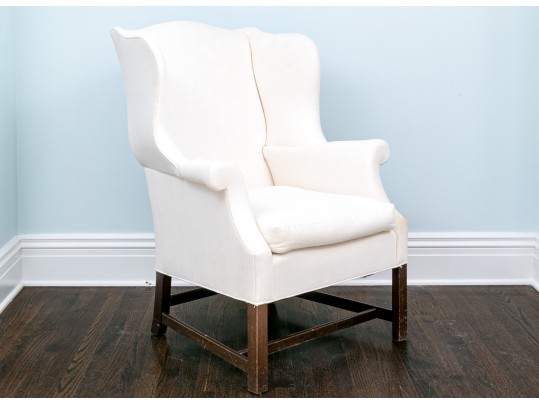 Nice And Sleek White Upholstered Wing Back Chair