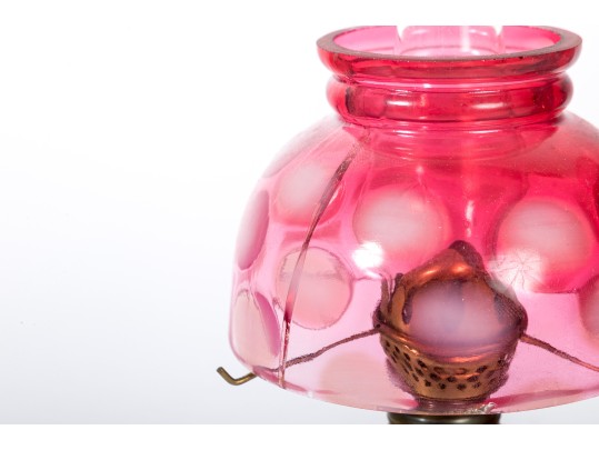 Cranberry Depression Glass Oil Lamps