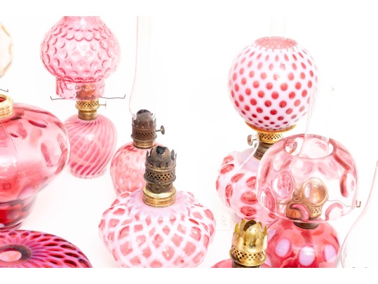 Cranberry Depression Glass Oil Lamps, Lanterns, Pendant Light