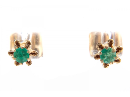 Dainty 14k Yellow Gold Emerald Stud Earrings