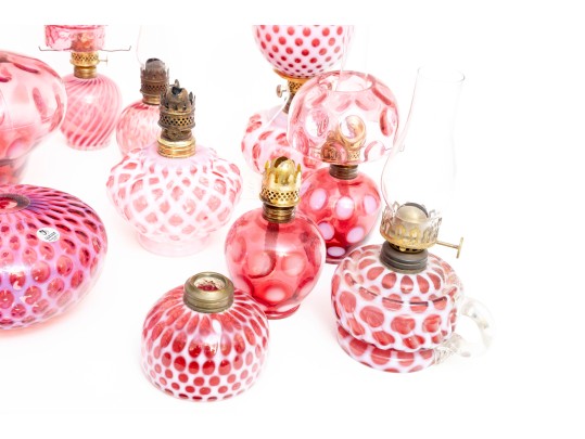 Cranberry Depression Glass Oil Lamps, Lanterns, Pendant Light