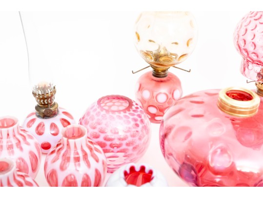 Cranberry Depression Glass Oil Lamps, Lanterns, Pendant Light