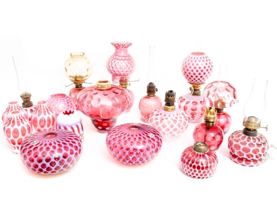 Cranberry Depression Glass Oil Lamps, Lanterns, Pendant Light