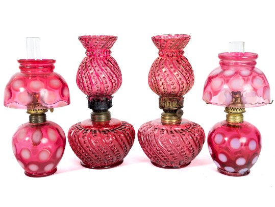 Cranberry Depression Glass Oil Lamps