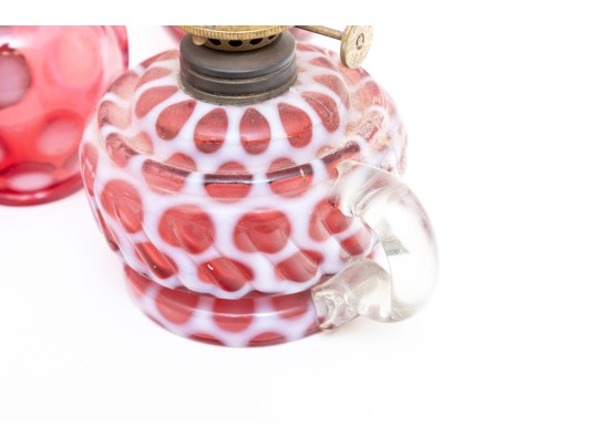 Cranberry Depression Glass Oil Lamps, Lanterns, Pendant Light