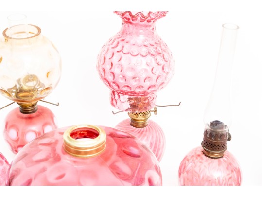 Cranberry Depression Glass Oil Lamps, Lanterns, Pendant Light