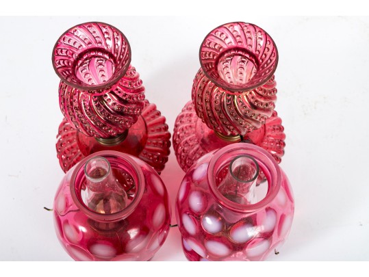 Cranberry Depression Glass Oil Lamps