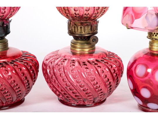 Cranberry Depression Glass Oil Lamps