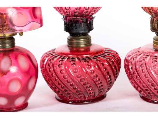 Cranberry Depression Glass Oil Lamps