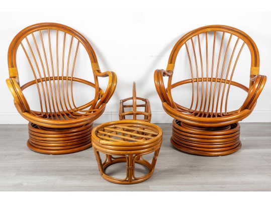 Mid-Century Palm Springs Rattan Garden Classics Swivel Chair Patio Set