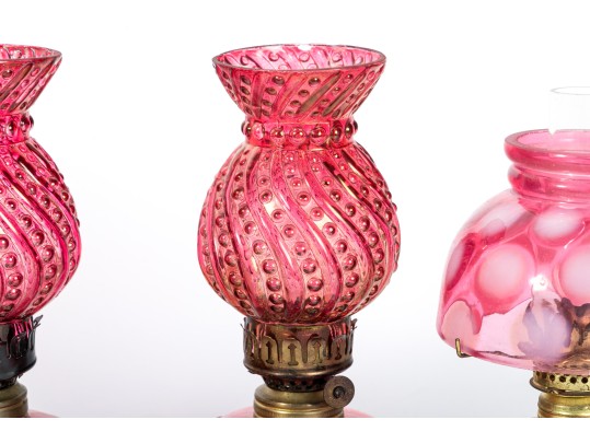 Cranberry Depression Glass Oil Lamps