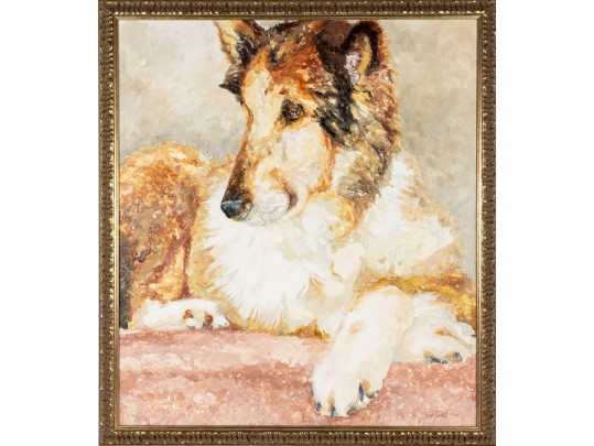 Oil On Canvas Long Haired Collie Painting By Josh Grant