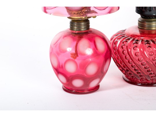 Cranberry Depression Glass Oil Lamps