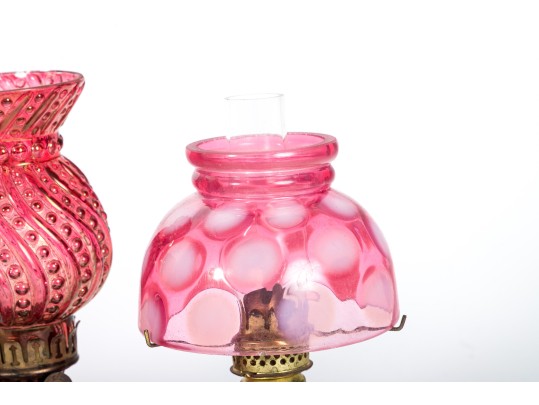 Cranberry Depression Glass Oil Lamps