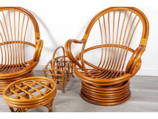 Mid-Century Palm Springs Rattan Garden Classics Swivel Chair Patio Set