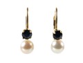 Pretty 14k Yellow Gold Cultured Pearl And Blue Topaz Drop Earrings