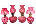 Cranberry Depression Glass Oil Lamps