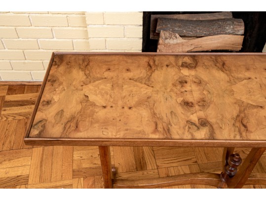 French Burlwood Tilt-Top Trestle Console Table