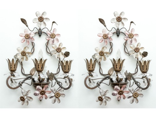 Napoleon III Style Crystal Flower Wall Sconces