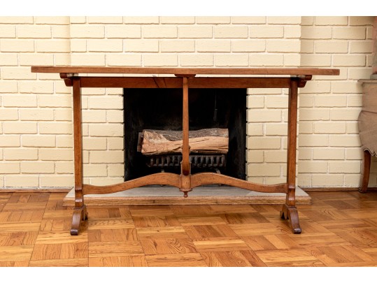 French Burlwood Tilt-Top Trestle Console Table
