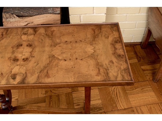 French Burlwood Tilt-Top Trestle Console Table