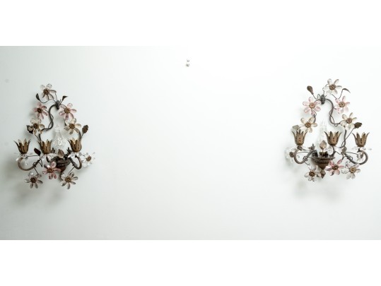 Napoleon III Style Crystal Flower Wall Sconces