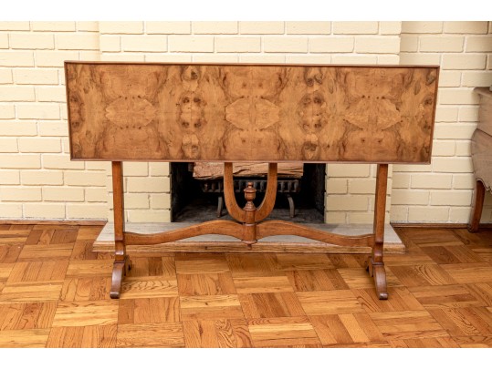 French Burlwood Tilt-Top Trestle Console Table