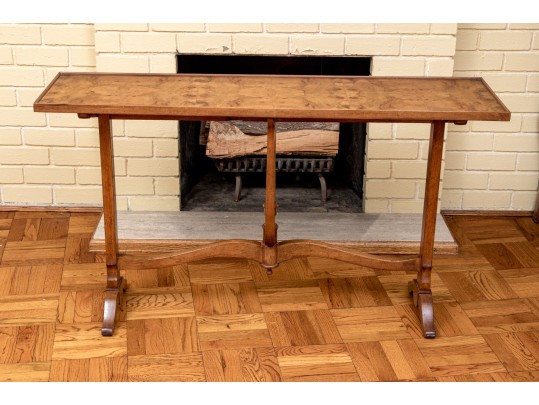 French Burlwood Tilt-Top Trestle Console Table