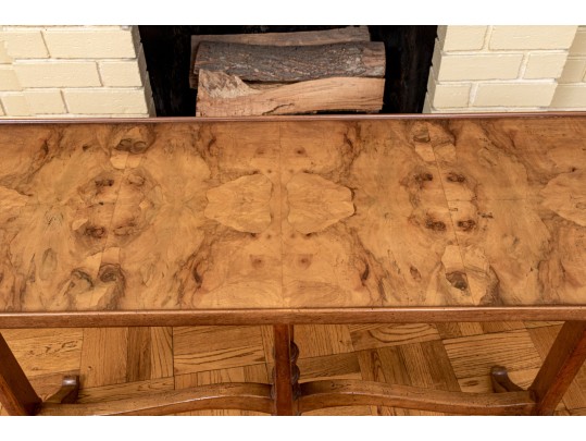 French Burlwood Tilt-Top Trestle Console Table