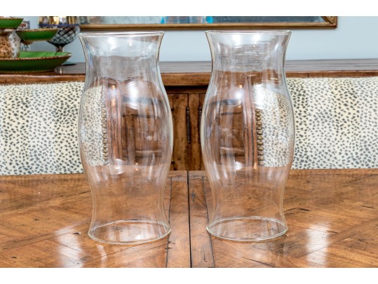 Collection Of Tiffany & Co Glass Wine Glasses With Pair Of Glass Hurricane Shades