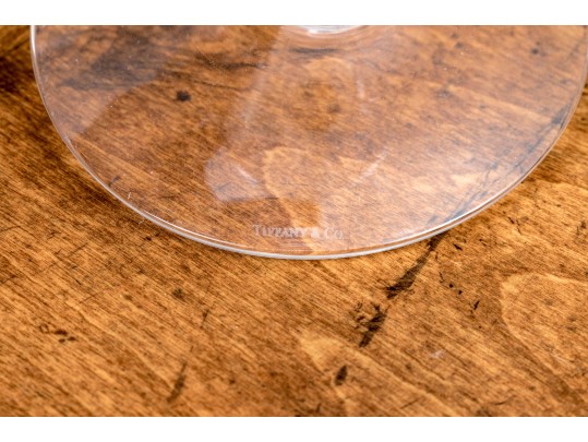 Collection Of Tiffany & Co Glass Wine Glasses With Pair Of Glass Hurricane Shades