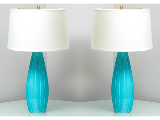 Pair Of Gorgeous Seafoam Mid Century Lamps