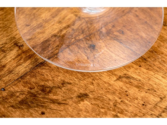 Collection Of Tiffany & Co Glass Wine Glasses With Pair Of Glass Hurricane Shades