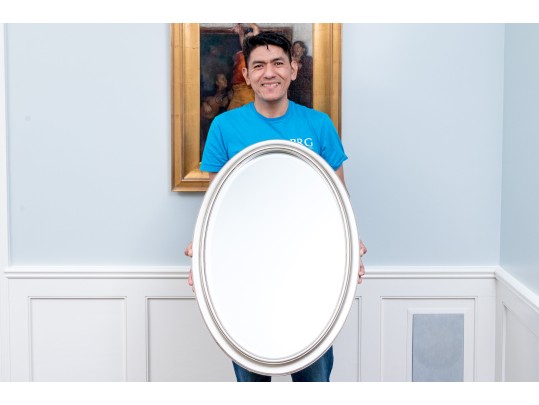 Lovely Silver Beveled Oval Wall Mirror