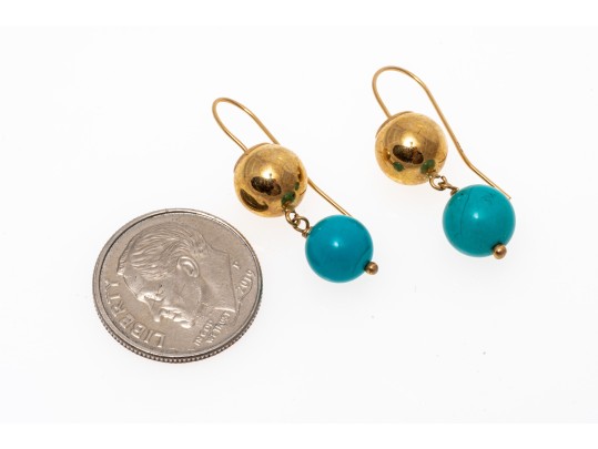14k Yellow Gold Fun Gold And Howlite Stacked Drop Earrings
