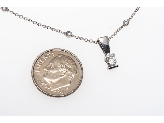 14k White Gold And Diamond Pendant Necklace