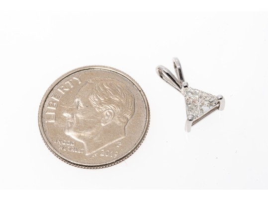 14k White Gold Contemporary Trillion Faceted Diamond Solitaire Pendant, App. 0.35 CTS