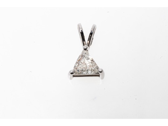 14k White Gold Contemporary Trillion Faceted Diamond Solitaire Pendant, App. 0.35 CTS