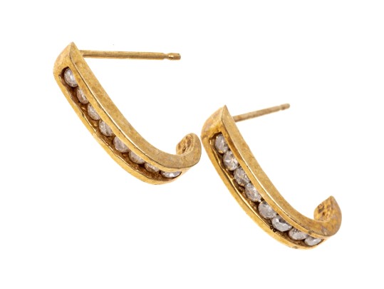 10k Yellow Gold Delicate Diamond Channel Set Hoop 